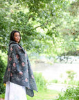 Boho Floral Scarf, Block Print Cotton Silk Wrap | Paro