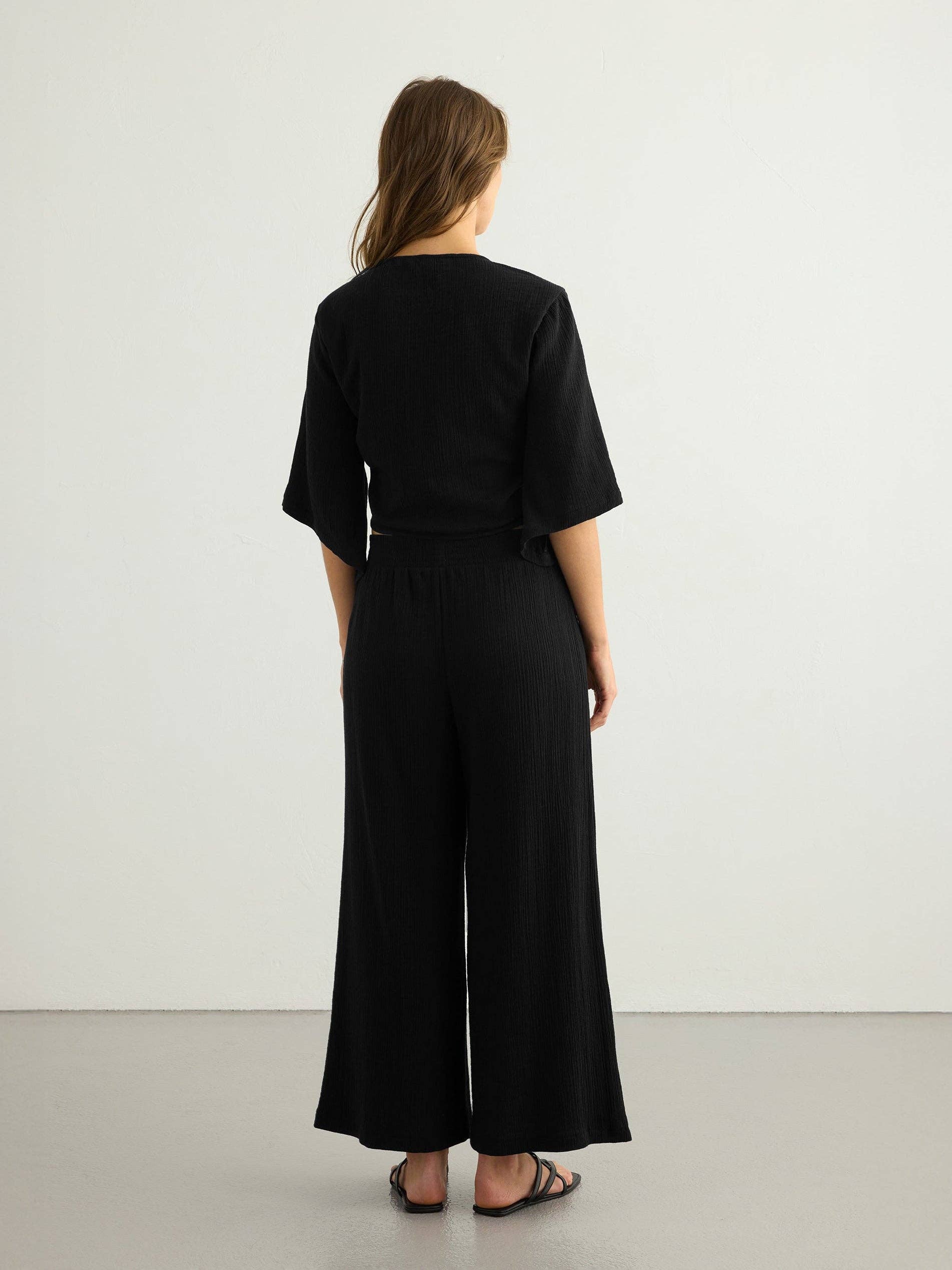 Aura Palazzo Pants - Black: Black / S-M