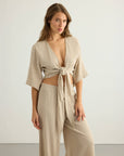 Aura Wrap Top - Oatmeal: Oatmeal / S-M