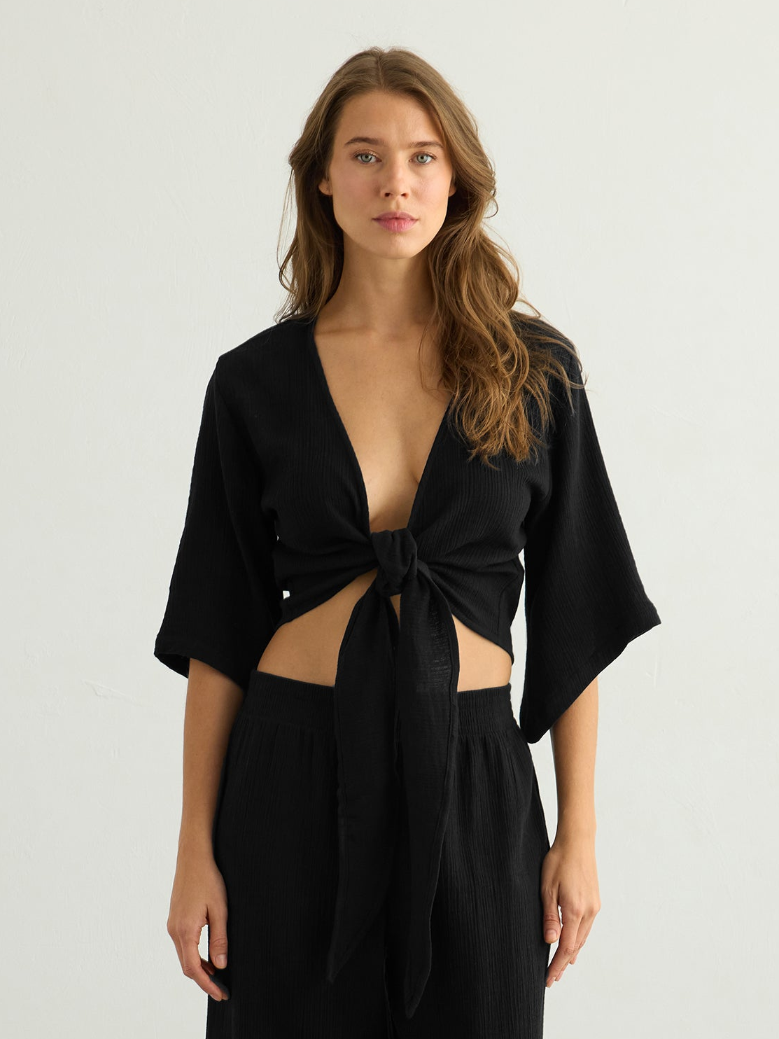 Aura Wrap Top - Black: Black / S-M