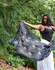 Boho Floral Scarf, Block Print Cotton Silk Wrap | Paro