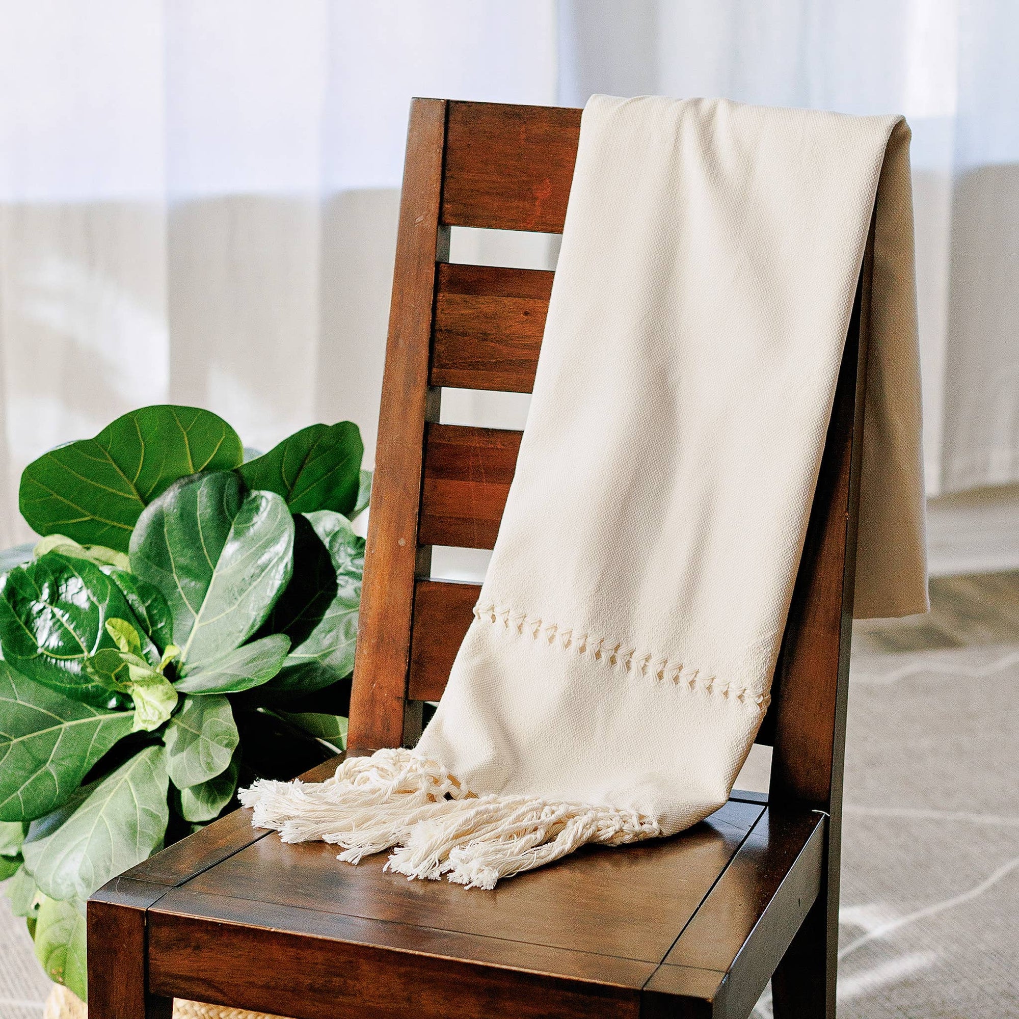 Handwoven Organic Cotton Shawl Wrap - Natural Cotton