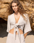 Aura Wrap Top - Oatmeal: Oatmeal / M-L