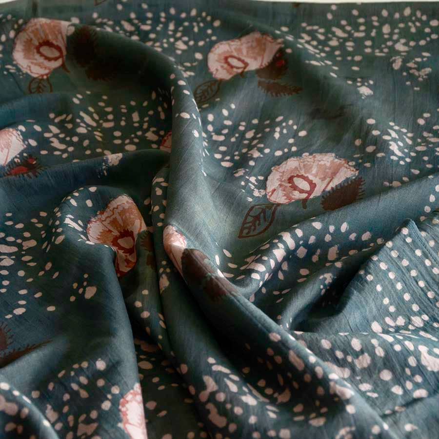 Boho Floral Scarf, Block Print Cotton Silk Wrap | Paro