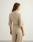 Aura Wrap Top - Oatmeal: Oatmeal / S-M