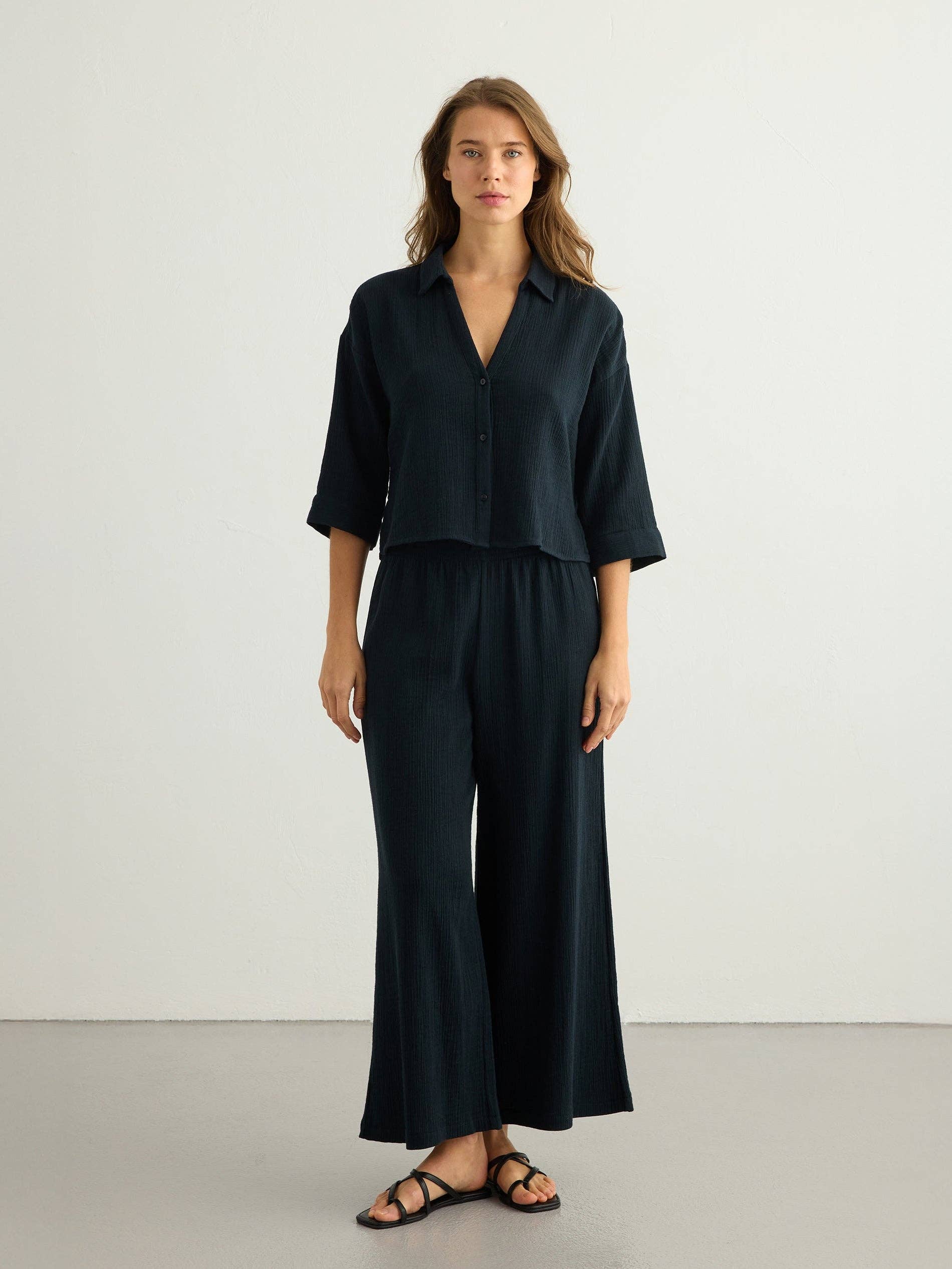 Aura Palazzo Pants - Black: Black / S-M