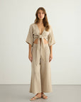 Aura Wrap Top - Oatmeal: Oatmeal / M-L