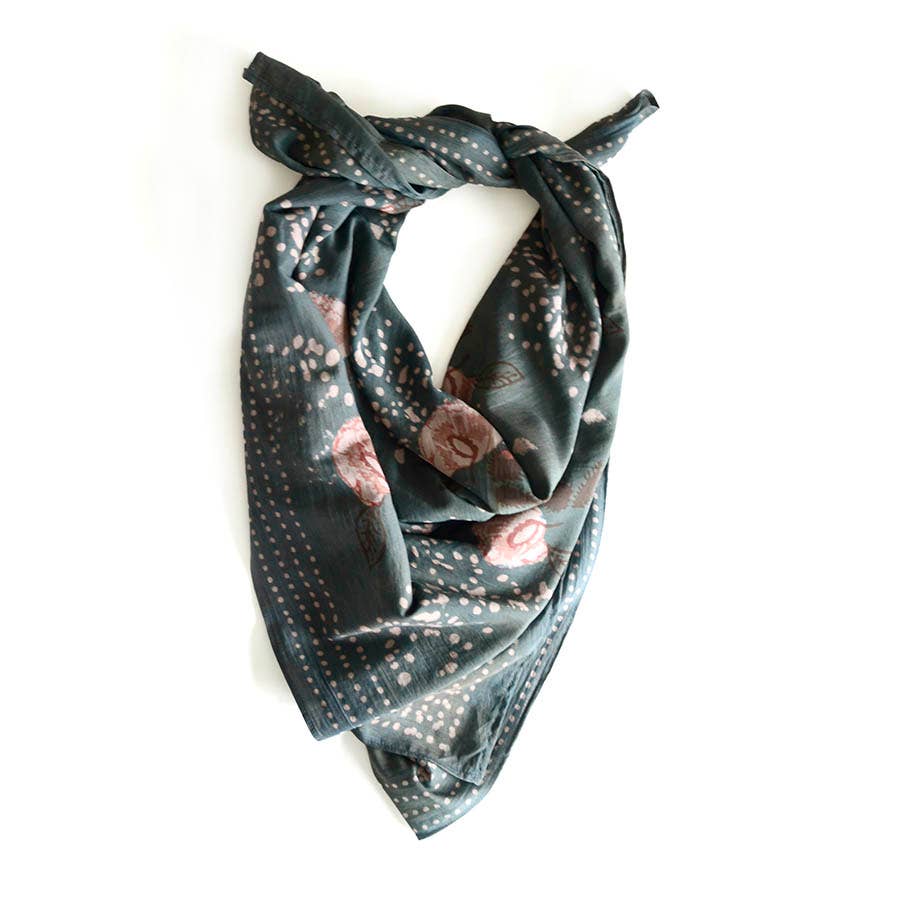 Boho Floral Scarf, Block Print Cotton Silk Wrap | Paro